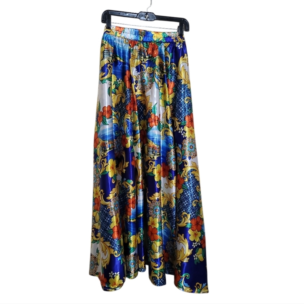 Her Style Blue Floral Multicolor Belted Maxi Skirt - Women Size Xlarge - Picture 4 of 10